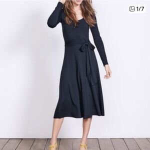 Boden Navy Blue Silva Long Sleeve Dress with Waist Tie